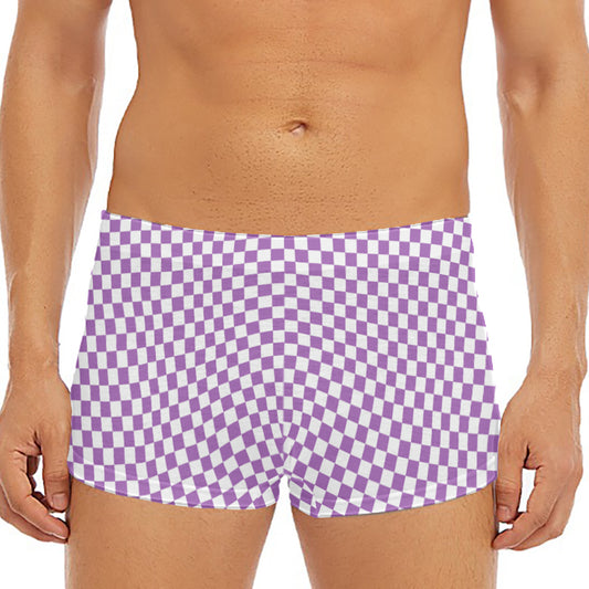 Light Purple And White Checkered Print Men's Short Boxer Briefs