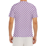 Light Purple And White Checkered Print Men's Short Sleeve Rash Guard