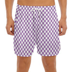 Light Purple And White Checkered Print Men's Split Running Shorts