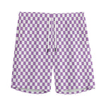 Light Purple And White Checkered Print Men's Sports Shorts
