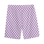 Light Purple And White Checkered Print Men's Sports Shorts
