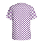 Light Purple And White Checkered Print Men's Sports T-Shirt