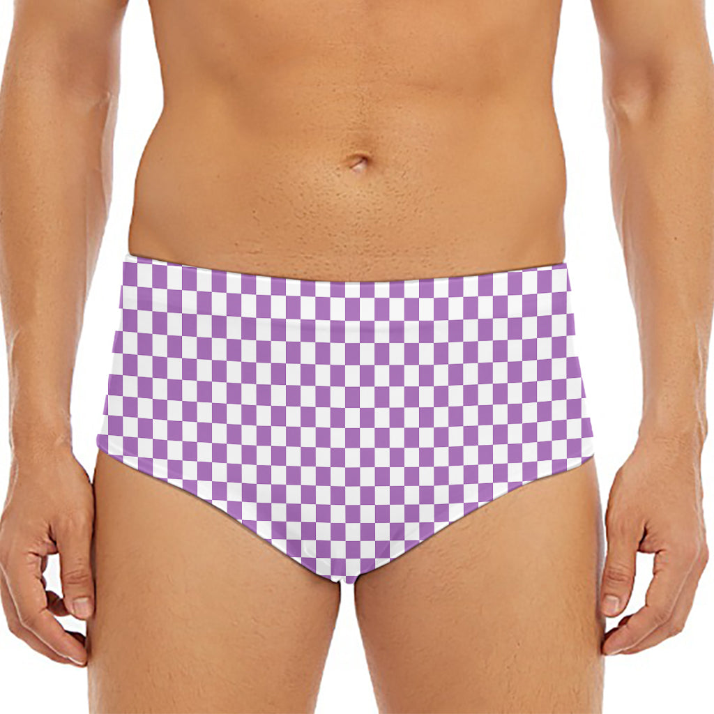 Light Purple And White Checkered Print Men's Triangle Swim Briefs