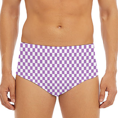 Light Purple And White Checkered Print Men's Triangle Swim Briefs