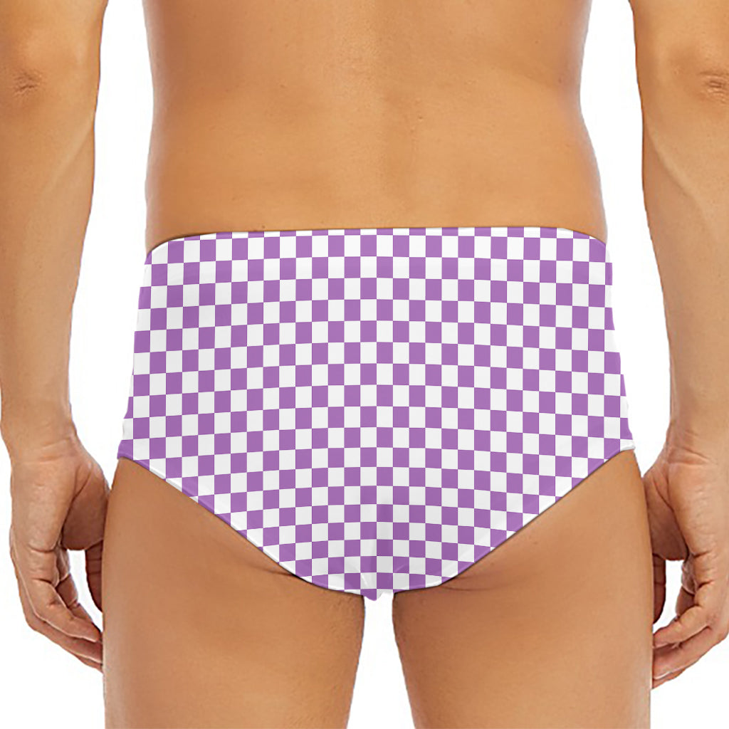 Light Purple And White Checkered Print Men's Triangle Swim Briefs