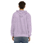 Light Purple And White Checkered Print Men's Velvet Pullover Hoodie