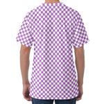 Light Purple And White Checkered Print Men's Velvet T-Shirt