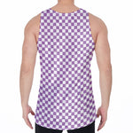 Light Purple And White Checkered Print Men's Velvet Tank Top