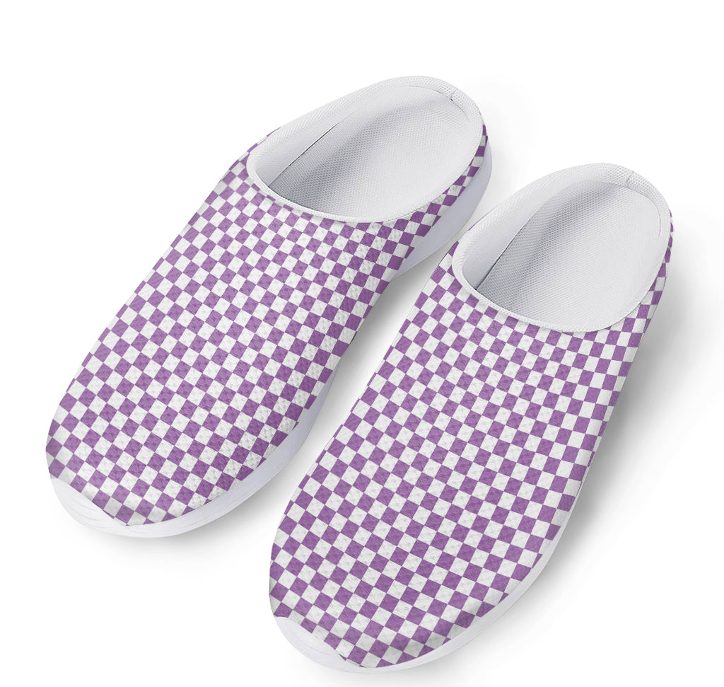 Light Purple And White Checkered Print Mesh Casual Shoes