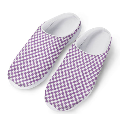 Light Purple And White Checkered Print Mesh Casual Shoes