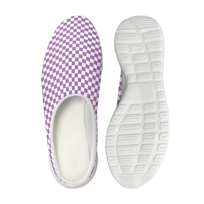 Light Purple And White Checkered Print Mesh Casual Shoes