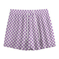 Light Purple And White Checkered Print Mesh Shorts