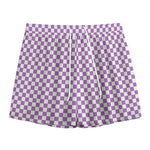 Light Purple And White Checkered Print Mesh Shorts