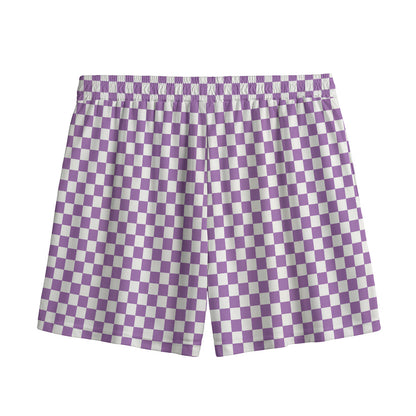 Light Purple And White Checkered Print Mesh Shorts