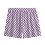 Light Purple And White Checkered Print Mesh Shorts