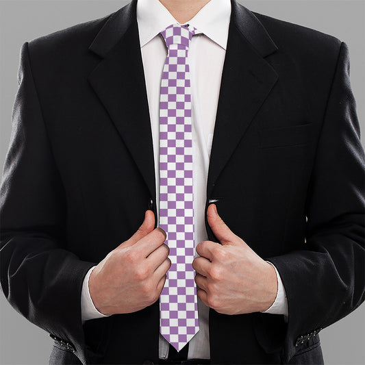 Light Purple And White Checkered Print Necktie