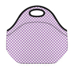 Light Purple And White Checkered Print Neoprene Lunch Bag
