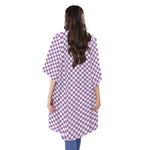Light Purple And White Checkered Print Open Front Beach Cover Up