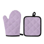 Light Purple And White Checkered Print Oven Mitt And Pot Holder Set