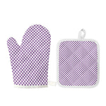 Light Purple And White Checkered Print Oven Mitt And Pot Holder Set
