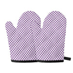Light Purple And White Checkered Print Oven Mitts
