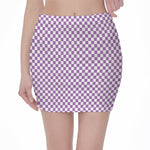 Light Purple And White Checkered Print Pencil Mini Skirt