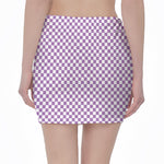 Light Purple And White Checkered Print Pencil Mini Skirt