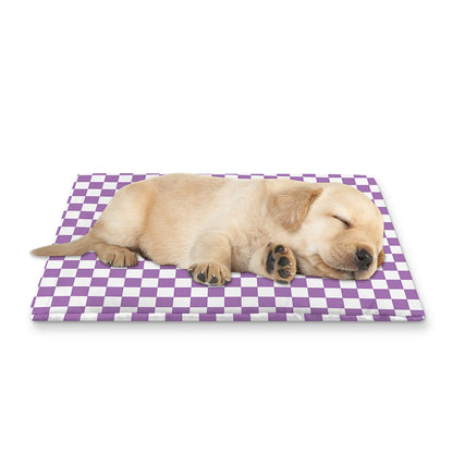 Light Purple And White Checkered Print Pet Cooling Mat Cover