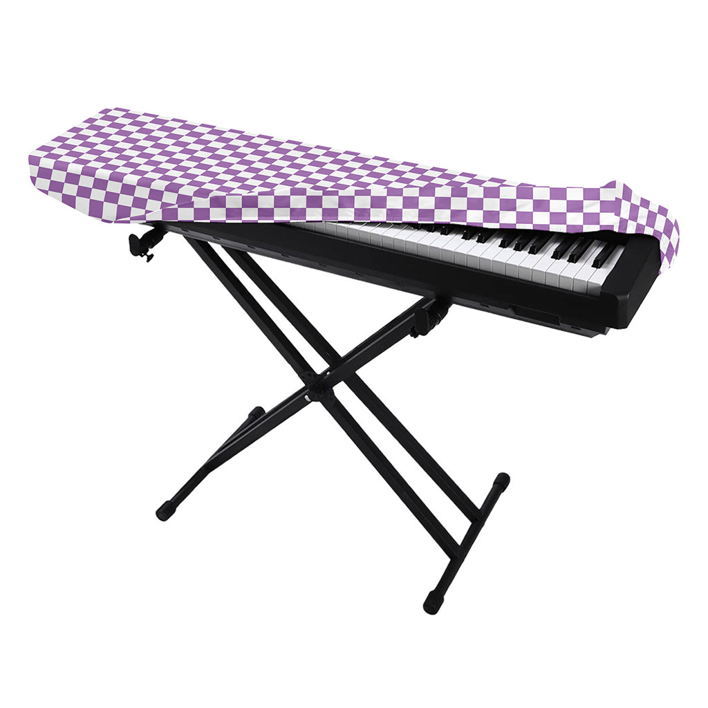 Light Purple And White Checkered Print Piano Keyboard Cover