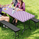 Light Purple And White Checkered Print Picnic Table Cover