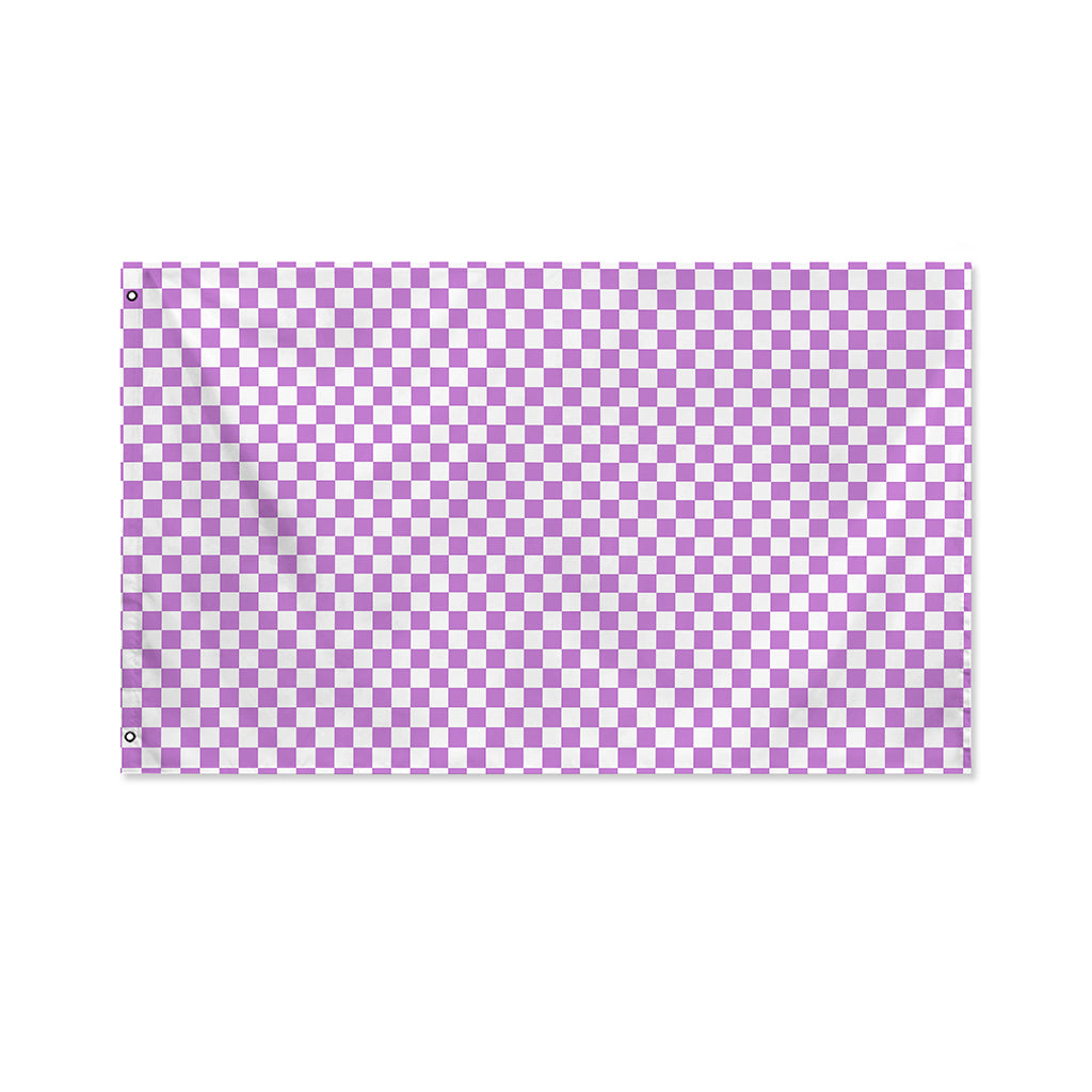 Light Purple And White Checkered Print Polyester Flag