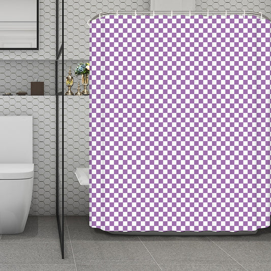Light Purple And White Checkered Print Polyester Shower Curtain