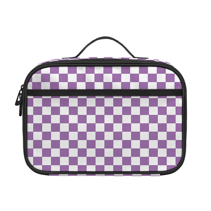 Light Purple And White Checkered Print Portable Lunch Bag