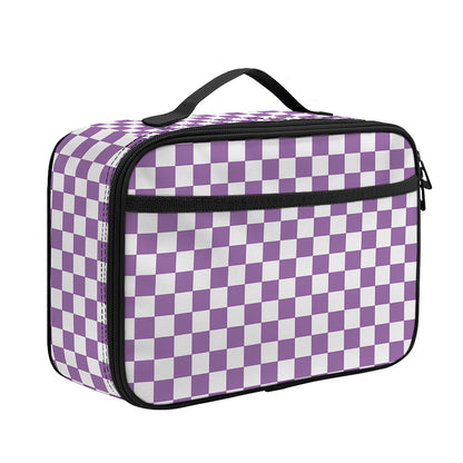 Light Purple And White Checkered Print Portable Lunch Bag