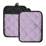 Light Purple And White Checkered Print Pot Holders With Pocket