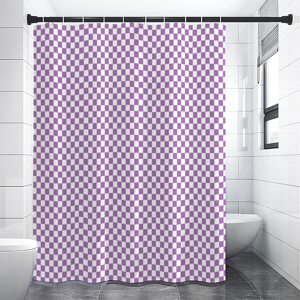Light Purple And White Checkered Print Premium Shower Curtain