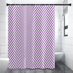 Light Purple And White Checkered Print Premium Shower Curtain