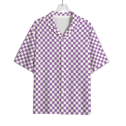 Light Purple And White Checkered Print Rayon Hawaiian Shirt
