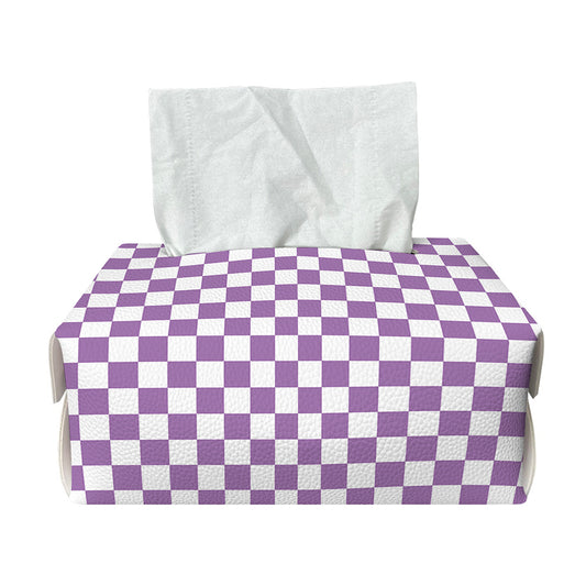Light Purple And White Checkered Print Rectangle Tissue Box Cover
