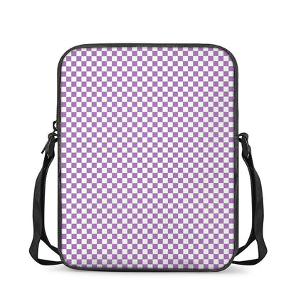 Light Purple And White Checkered Print Rectangular Crossbody Bag