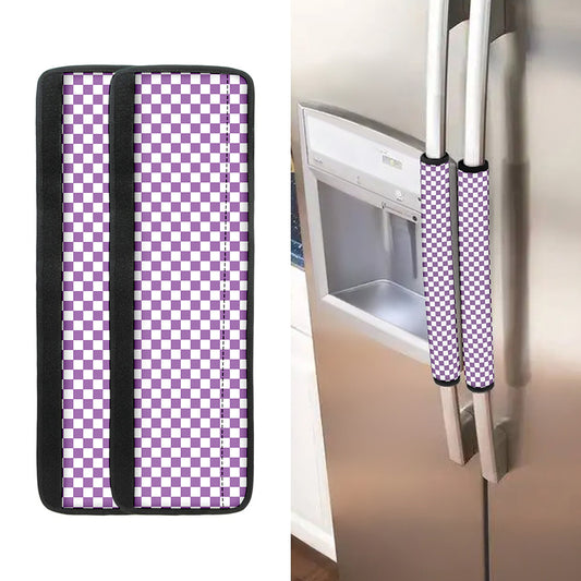 Light Purple And White Checkered Print Refrigerator Handle Covers