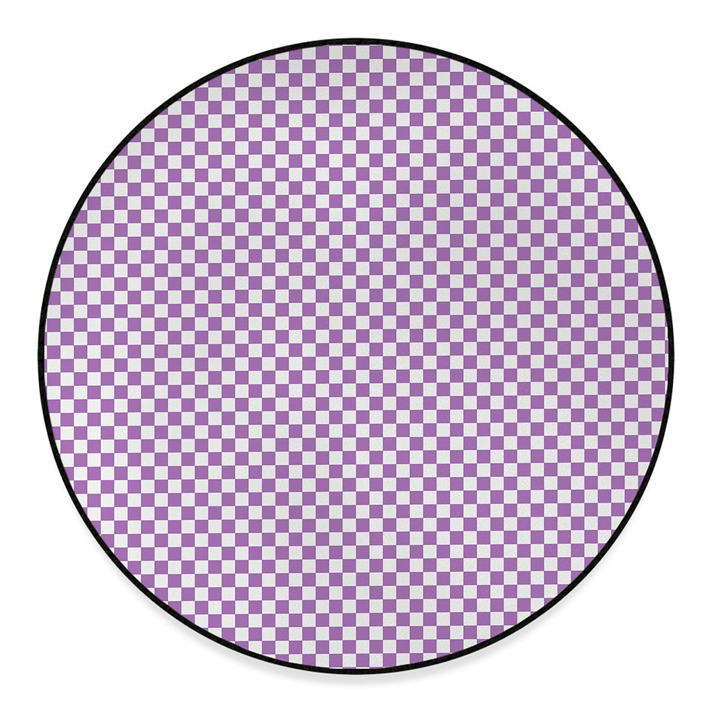 Light Purple And White Checkered Print Round Floor Mat
