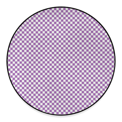 Light Purple And White Checkered Print Round Floor Mat