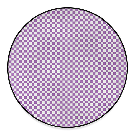 Light Purple And White Checkered Print Round Floor Mat