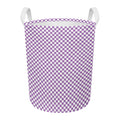Light Purple And White Checkered Print Round Laundry Basket
