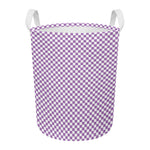 Light Purple And White Checkered Print Round Laundry Basket