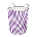 Light Purple And White Checkered Print Round Laundry Basket