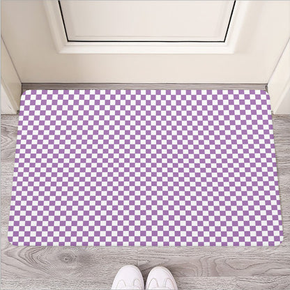 Light Purple And White Checkered Print Rubber Doormat