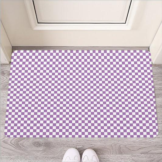 Light Purple And White Checkered Print Rubber Doormat