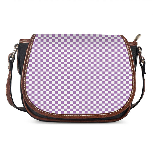 Light Purple And White Checkered Print Saddle Bag